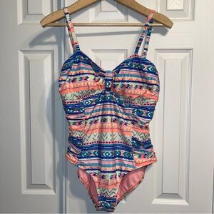 Heart & Harmony Ruched Tummy Control Swimsuit Aztec Boho Print One Piece size 1X
